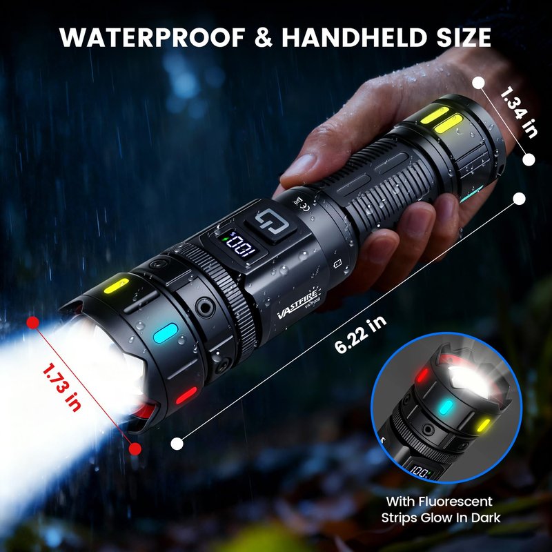 VASTFIRE Rechargeable Flashlights High Lumens, 30W Super Bright LED Flashlight with LCD Display, 3937ft Beam & 12H Long Lasting, High Powered Handheld Flash Light with Magnet for Home, Camping