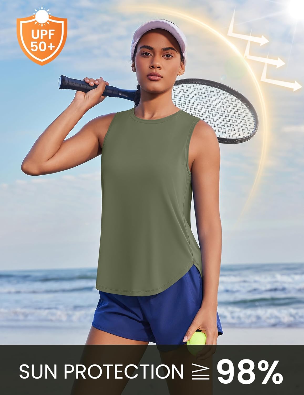 PINSPARK Women's Workout Tank Tops - Soft Sleeveless Yoga Shirts with Back Pleat & UPF 50+ | Athletic Fit