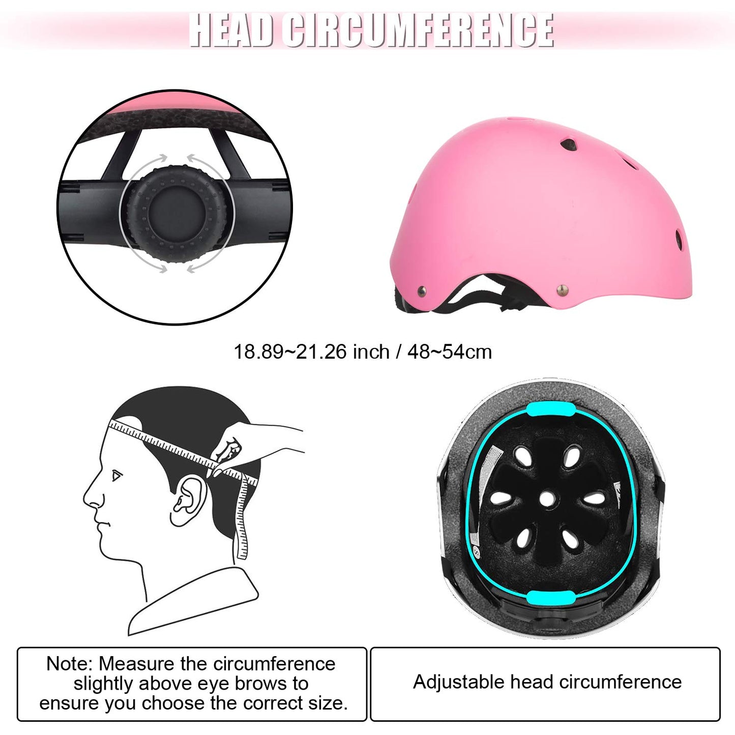 WayEee Kids Bike Helmet Set Skateboard Knee Pads, 7PCS Protective Gear Adjustable for Girls Boys 3-10 Age Elbow Pads Wrist Guards for Outdoor Sports Cycling Bike Roller Skating Scooter, Youth, Pink