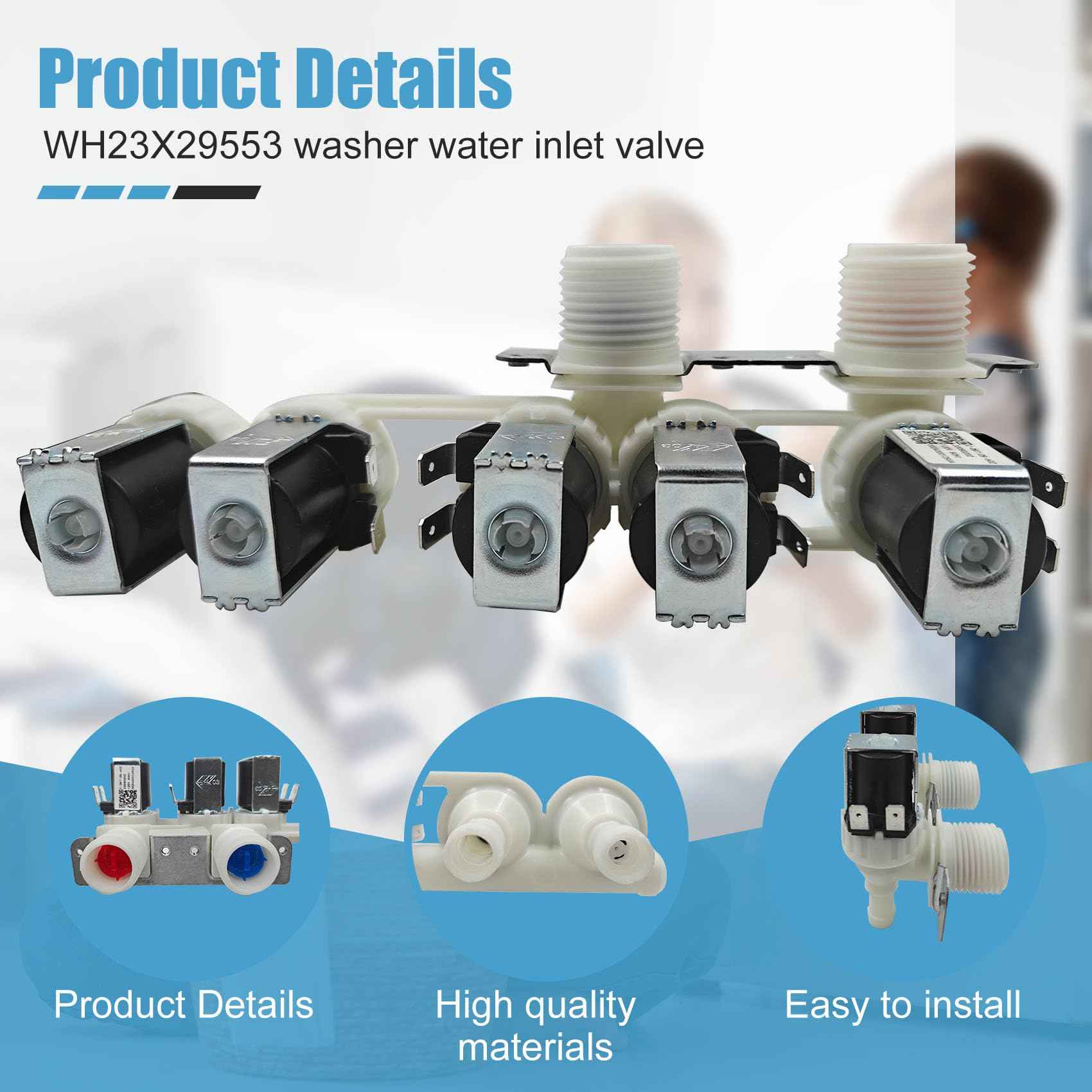 WH23X29553 Washer Water Inlet Valve for GE Washiung Machine, Washer Replacement Parts AP6983554 PS12743643 EAP12743643 0024000126ga 33090202, for GE GFW850SPN0RS GFW650SPN0SN PFW950SPT0DS valve