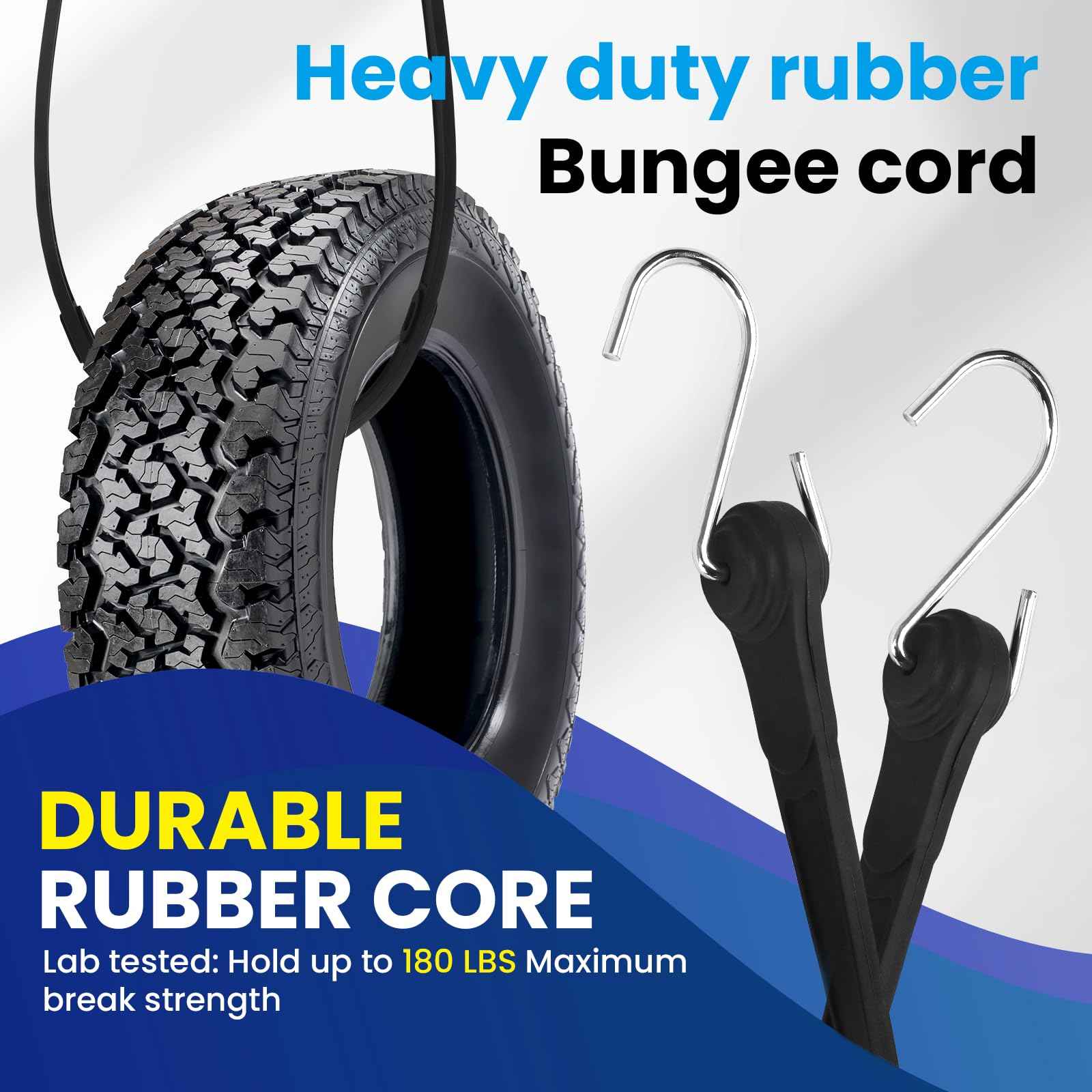 Joneaz Flat Silicone Rubber Bungee Cords with Hooks Adjustable, 36 inch, 4 Pack Heavy Duty Tie Down Straps，Above 150% Stretch