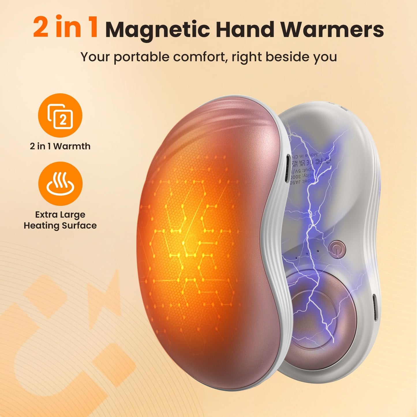 Electric Hand Warmers Rechargeable 2 Pack Handwarmers - Magnetic Hand Warmers 3000mah, Reusable, Portable, USB Charging Pocket Heater for Golf, Camping, Fishing, Outdoor, Gifts for Women, Men