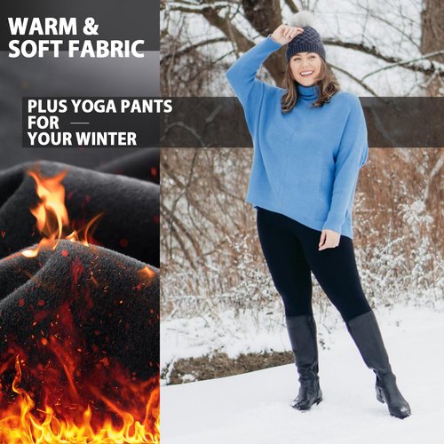 MOREFEEL Fleece Plus Size Leggings for Women with Pockets-Stretchy X-4XL Tummy Control High Waist Workout Warm Winter Yoga Pants