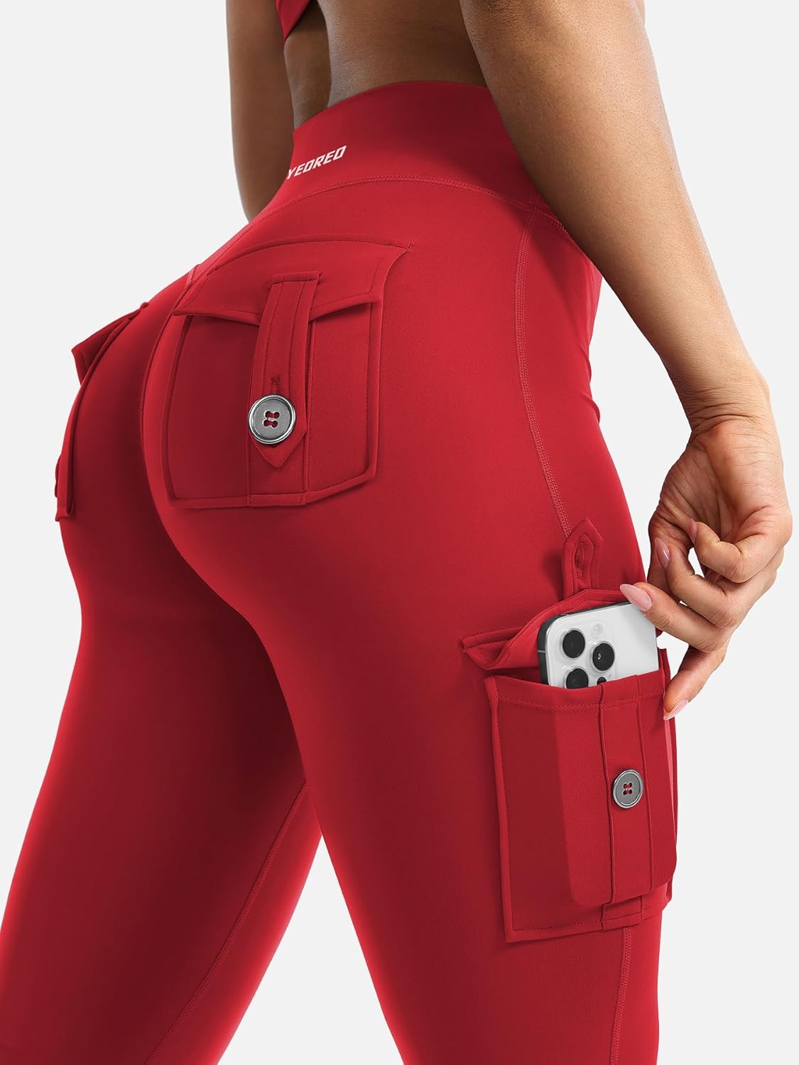 YEOREO CoreFlex Women's High-Waisted Flare Leggings - Hidden Pockets & No Front Seam, Cargo Style