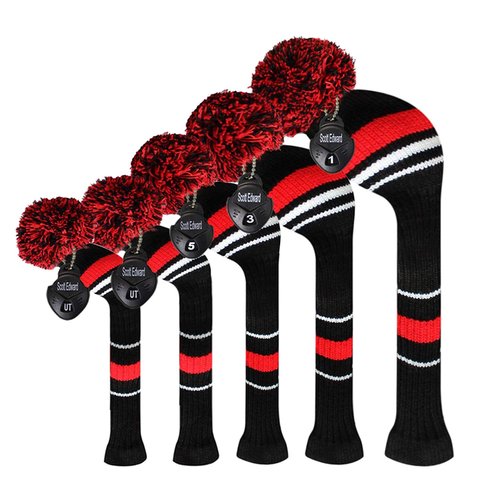 Scott Edward Red Warning Golf Headcover Set of 5, for Driver Woood(460cc), Fairway Wood*2 and Hybrid*2