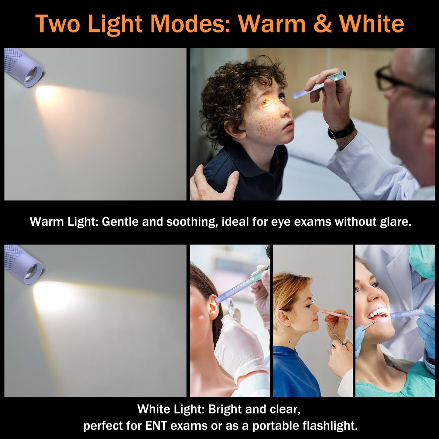 RISEMART 2-Pack Pen Light for Nurses – Medical Penlight with One-Button Switch for White & Warm Light, Portable Tool for Nursing, Doctors, Students (Blue Purple Gradient & Pink Orange Gradient)