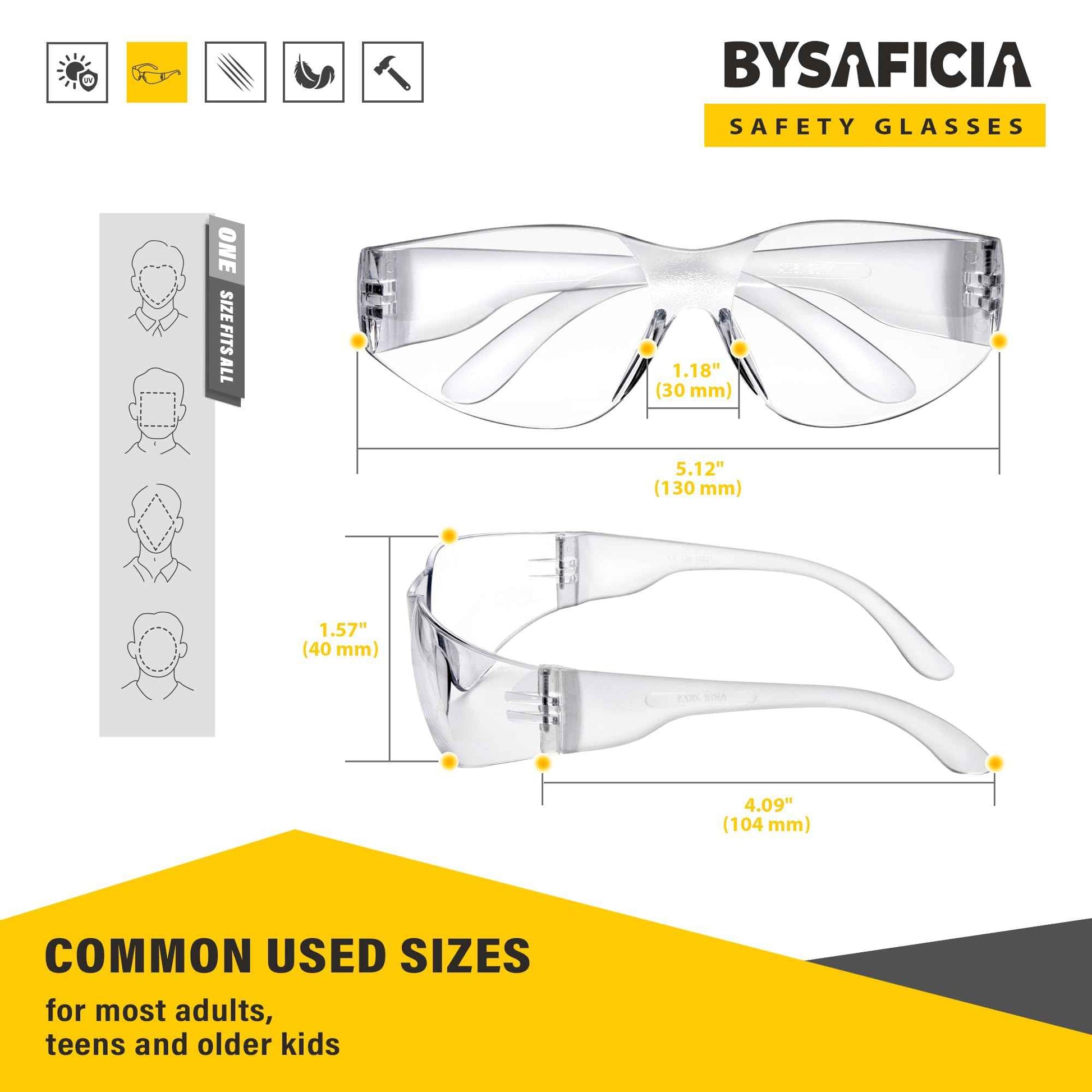 bysaficia Safety Glasses, 24 Pack Safety Goggles Cleasr Lense with Scratch Impact Resistant ANSI Z87.1 Standard