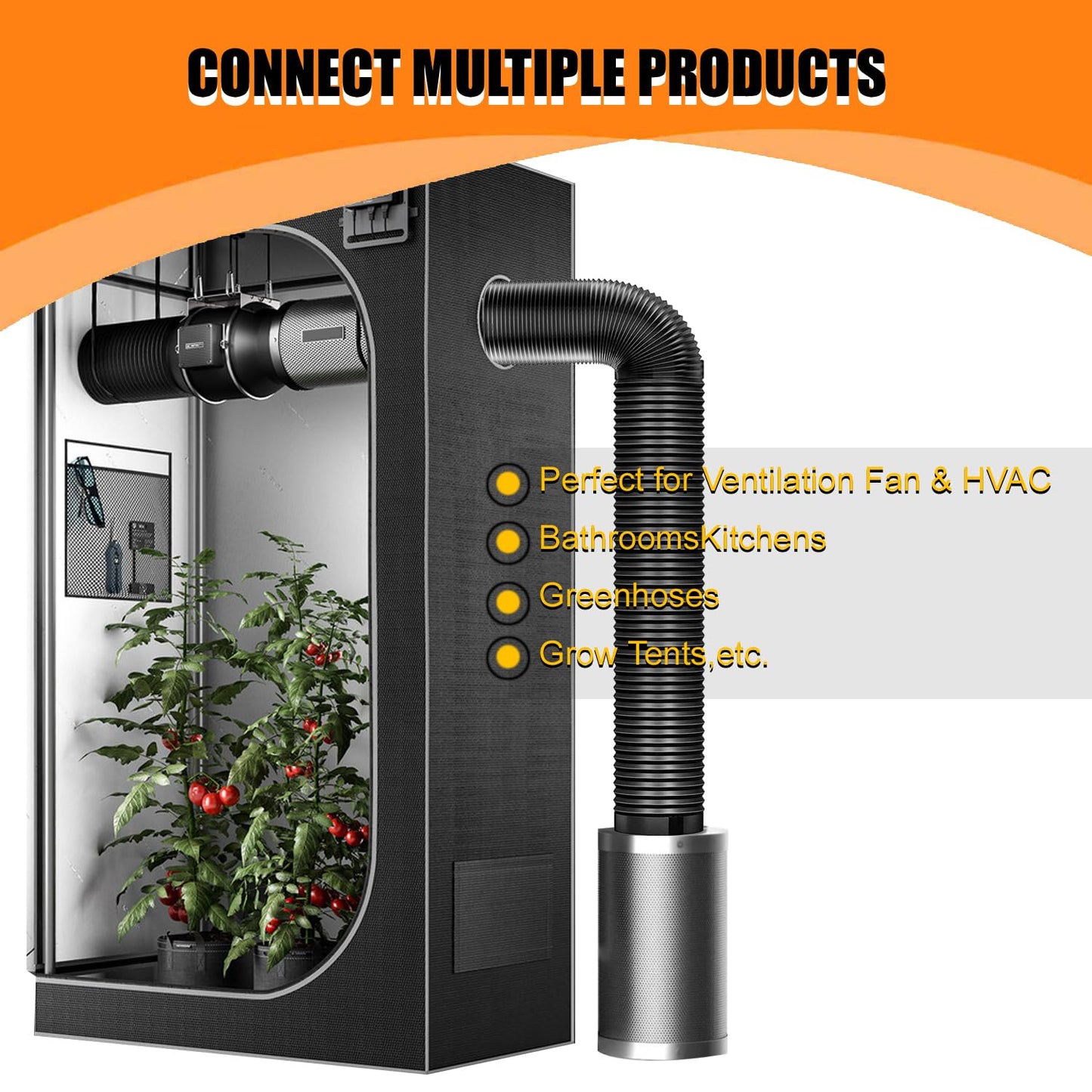 Dryer Vent Hose - 4 inch Flexible Duct, 5ft Long, Heavy-Duty Four-Layer Protection - Ideal for Heating, Cooling, Ventilation - Includes 2 Pack Clamps (4 inch 5 Feet)