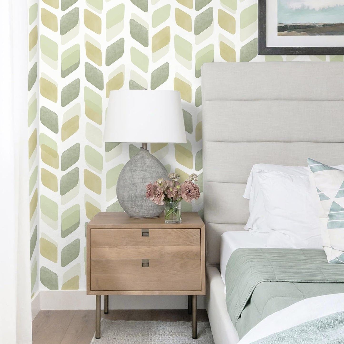 Fiula Boho Peel and Stick Wallpaper Checkered Contact Paper 17.3"x78.7" Neutral Geometric Wall Paper Modern Self Adhesive Removable Wallpaper for Bathroom Kitchen Cabinets Waterproof(Green/Yellow)