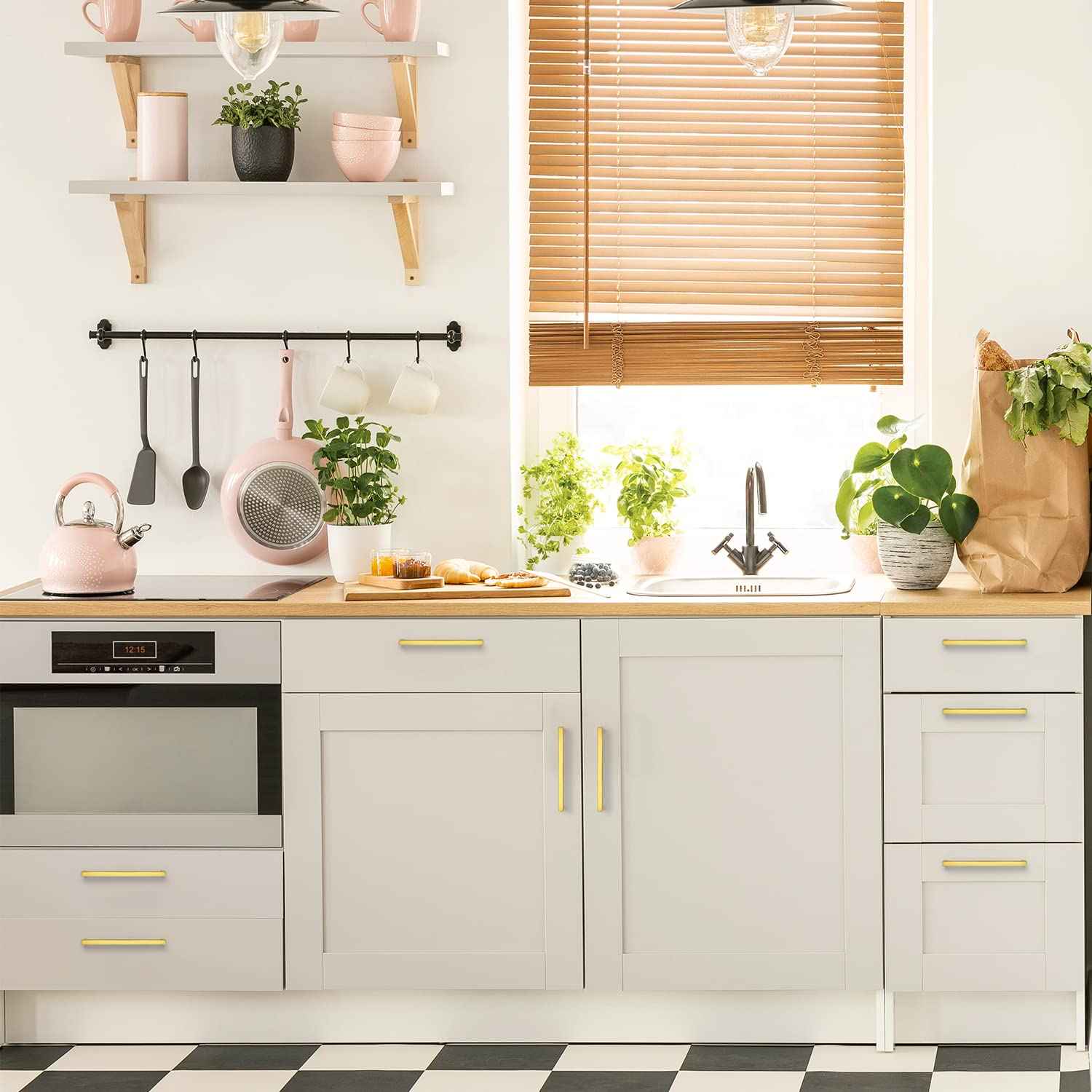 Ravinte 5 Pack Solid 6-1/4 Inch Square Cabinet Handles - Brushed Brass Drawer Pulls - Kitchen Hardware