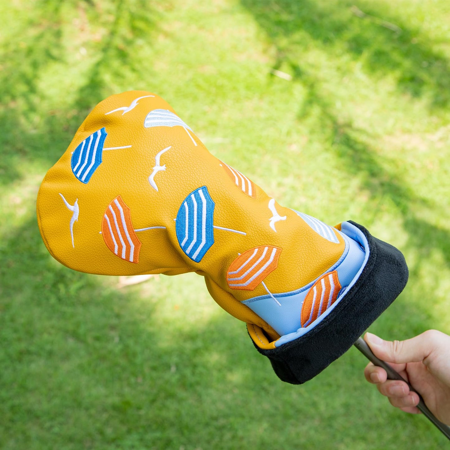 Golf Club Head Covers, Summer Beach Umbrellas Golf Driver Covers, Fairway Wood and Hybrid Head Covers with Interchangeable Tags, Premium PU Leather Golf Club Covers (Fairway)