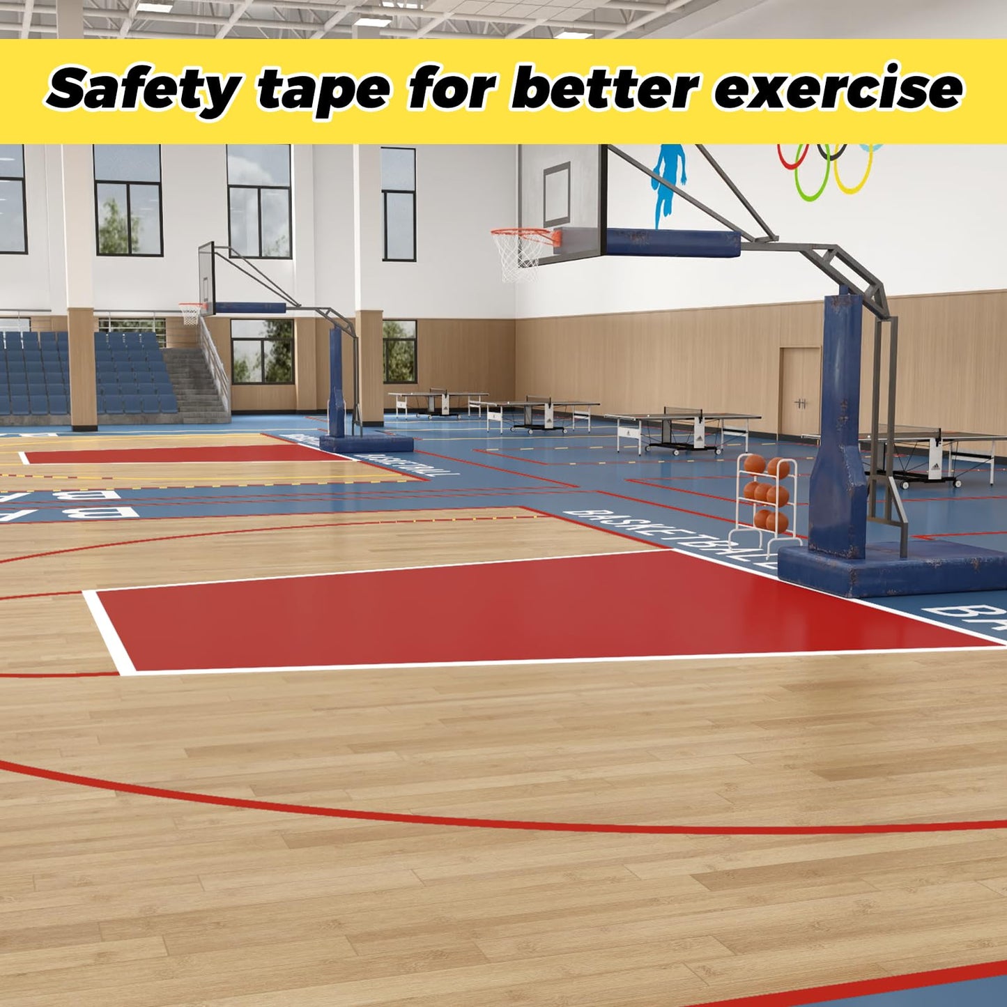 SWRT 2" x 110FT Red Floor Marking Tape and Dance Splicing Tape, Caution Gym Floor Tape Warning Safety Stripe Tape for Floor Marking, Athletics, School, Restaurants, Equipment and More