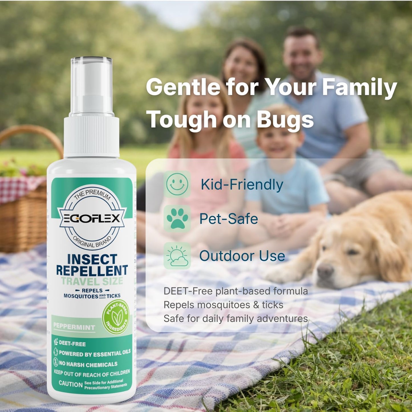 Skiennix Mosquito Repellent Spray - DEET-Free Travel Size Bug Deterrent with Natural Essential Oils - Peppermint Scent - 3 Fl Oz