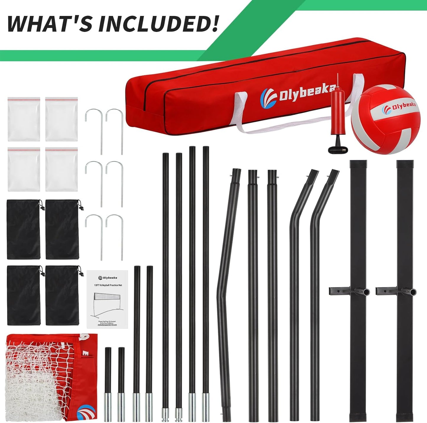Skiennix Portable Volleyball Net - 5-Height Adjustable Backyard Set with Widened Base & Carry Bag | 12ft/14ft