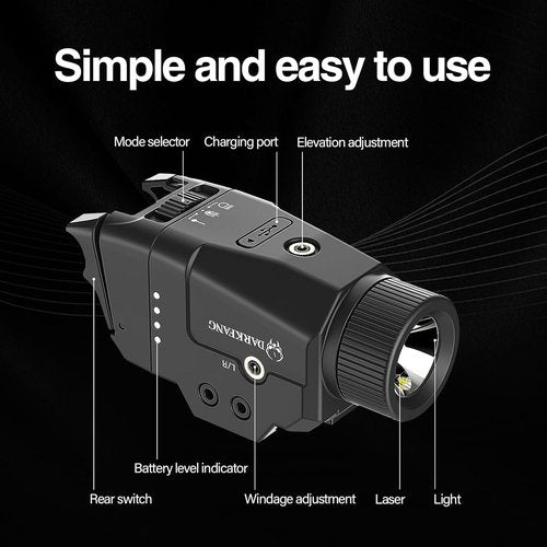 DARKFANG Tactical Weapon Light - 1000 Lumen Laser Combo with High/Low Rear Switch for Glock & Picatinny Rail