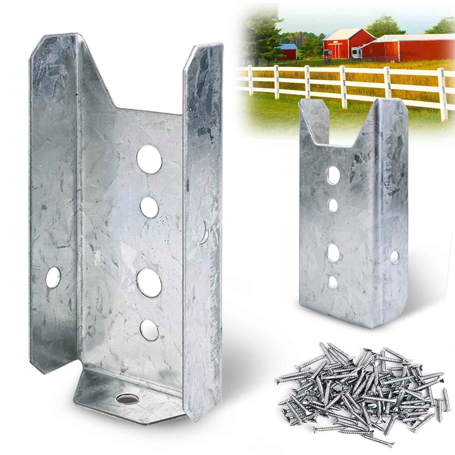 LukLoy 20 Pack 2x4 Brackets for Wood Rail, Fence Brackets Repair Kit Galvanized, Deck Railing Bracket Connectors for 2"×4"(Actually 1.5"x3.5") Wood Post, Includes 140PCS 304 Stainless Steel Screws