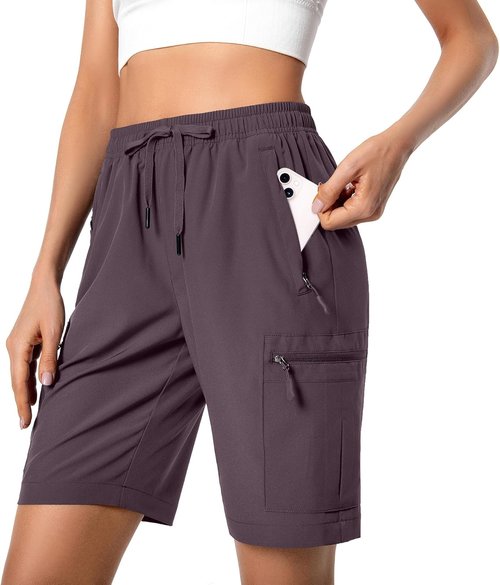 Hugut Women's Hiking Cargo Shorts - Quick Dry Athletic Shorts with Zipper Pockets | Water Resistant, Lightweight