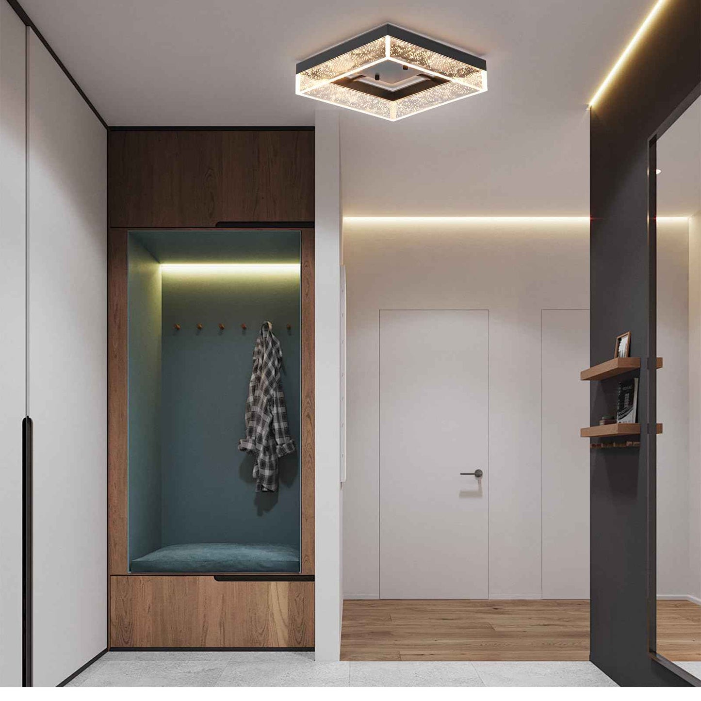 Qcyuui LED Flush Mount Ceiling Light, 11.81in 20W Modern Ceiling Light with Clear Bubble Acrylic,Square LED Ceiling Lamp for Kitchen Hallway Closet Living Room Bedroom, Black, 3000K Dimmable