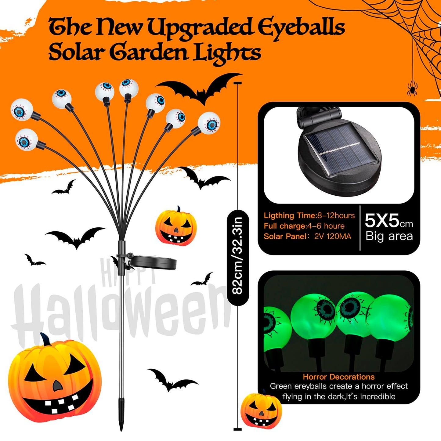 Halloween Decorations Outdoor, Flumy 4 Pack 32LED Solar Eyeball Lights, Scary Decor Lights Waterproof, for Backyard Landscape Lawn Solar Lightning, Garden Pathway Halloween Party Yard Patio