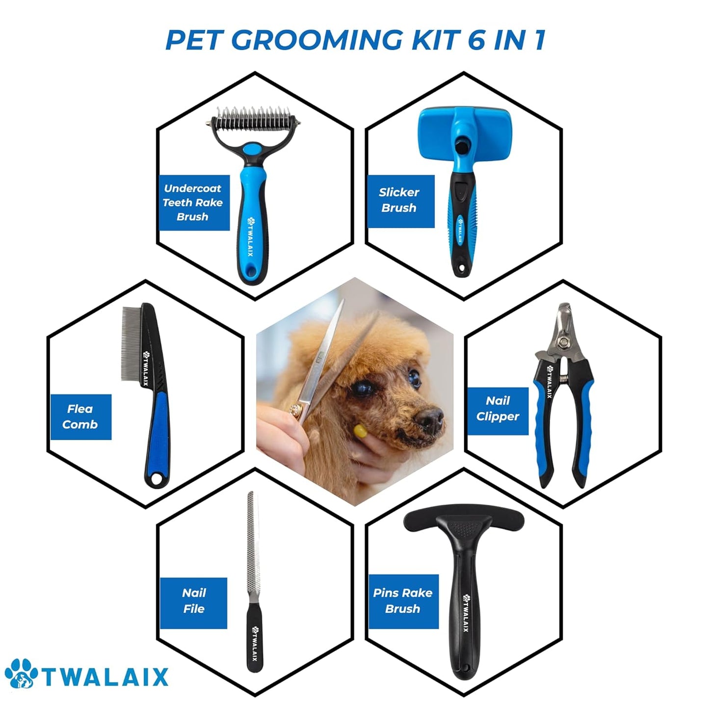 Skiennix 6-In-1 Pet Grooming Kit - Deshedding Brush, Nail Clipper & More for All Coat Types