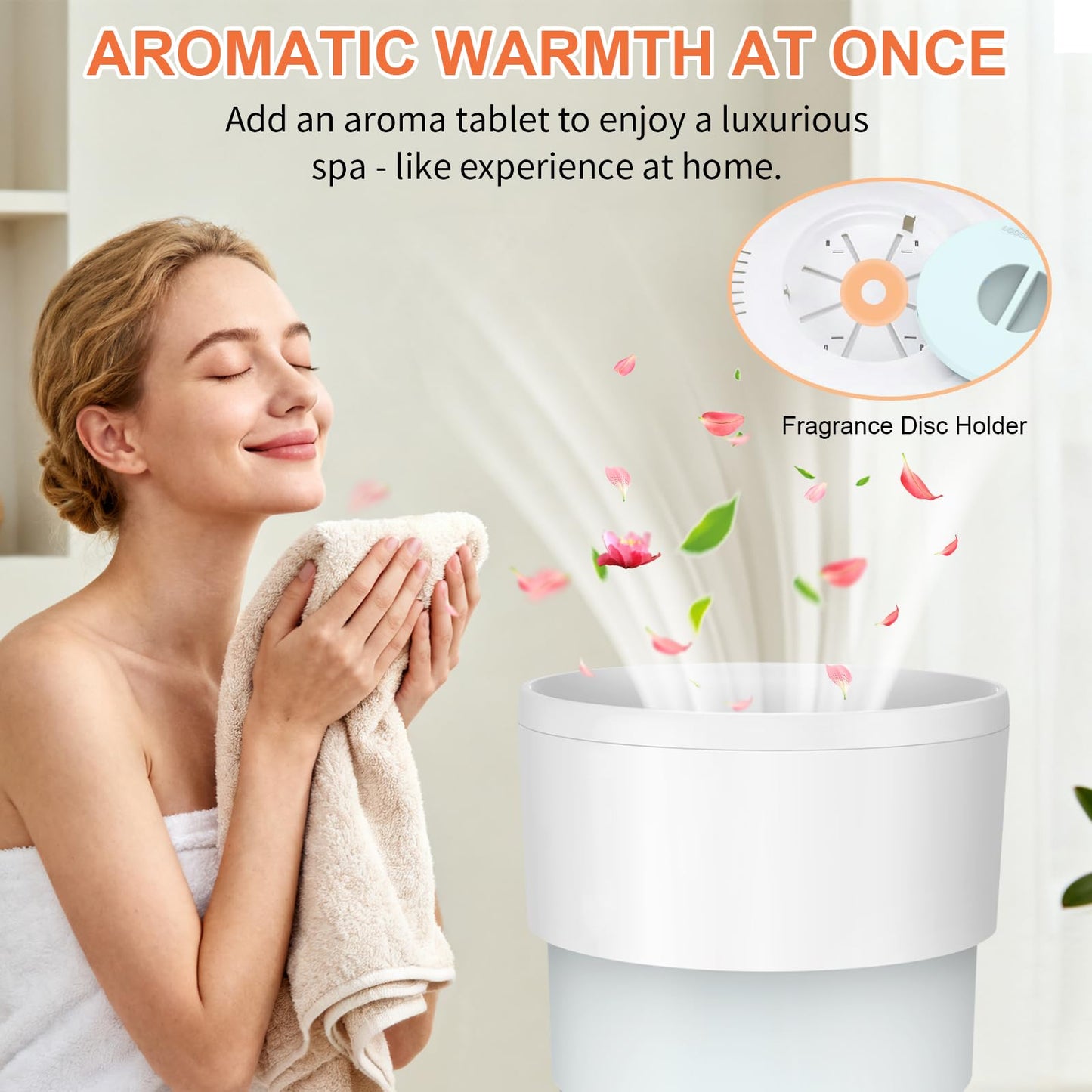 ladate 25L Foldable Towel Warmer Bucket, 212℉ Fast Heated Towel Warmers for Bathroom, Offers Custom Fragrance & Ambient Light for Home Spa, Auto Shut-Off, 3 Timers, Fits 2 Towels, Blanket, Bathrobe