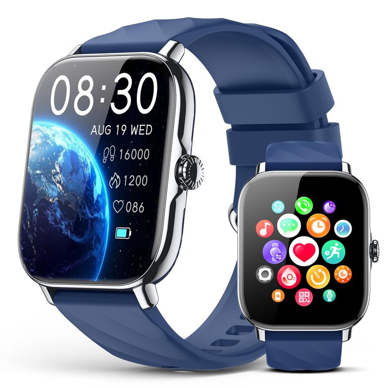 Kriutefy Smart Watches Fitness Tracker for Women Men with Step Counter, Sleep Calorie Monitor, Pedometer, IP68 Waterproof, Smartwatch with 120+ Sports for iPhone Android (Blue)