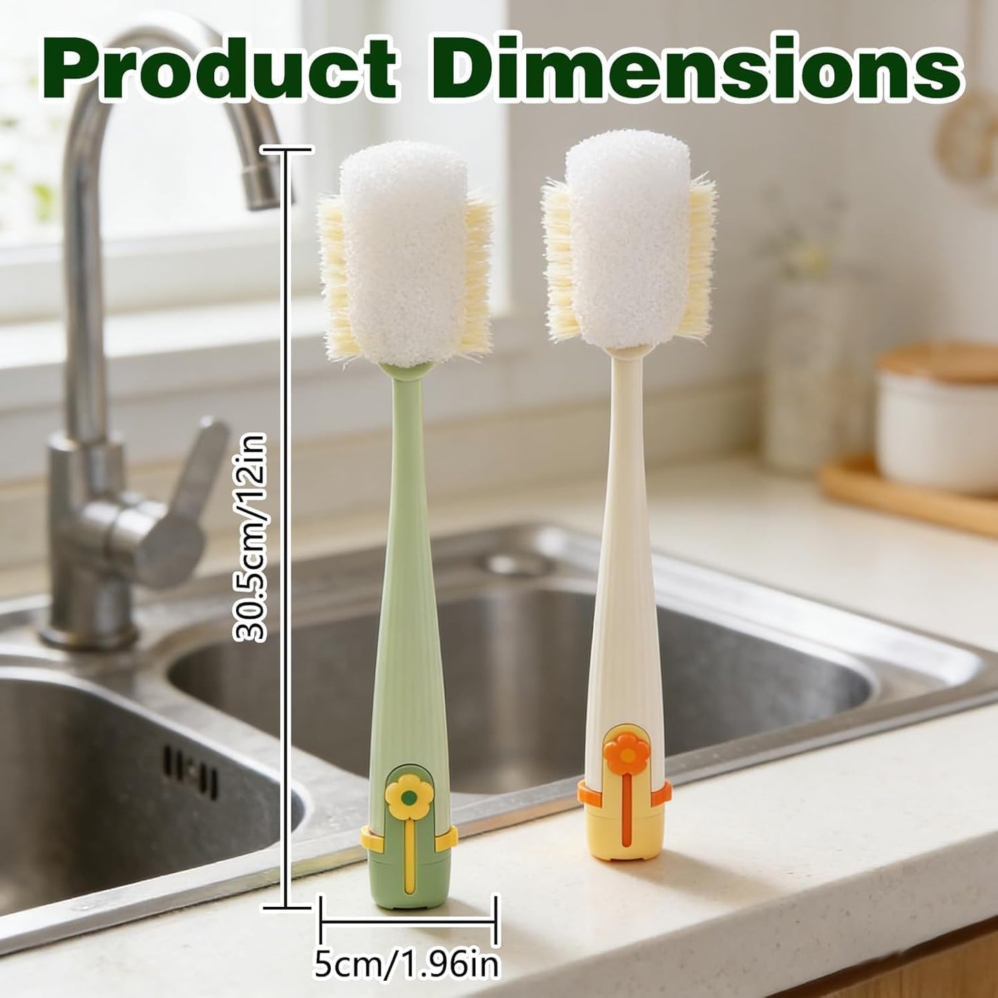 Skiennix 5-in-1 Bottle Cleaning Brush Set - Multifunctional Kitchen Scrubber with Long Handle | 2 Pack