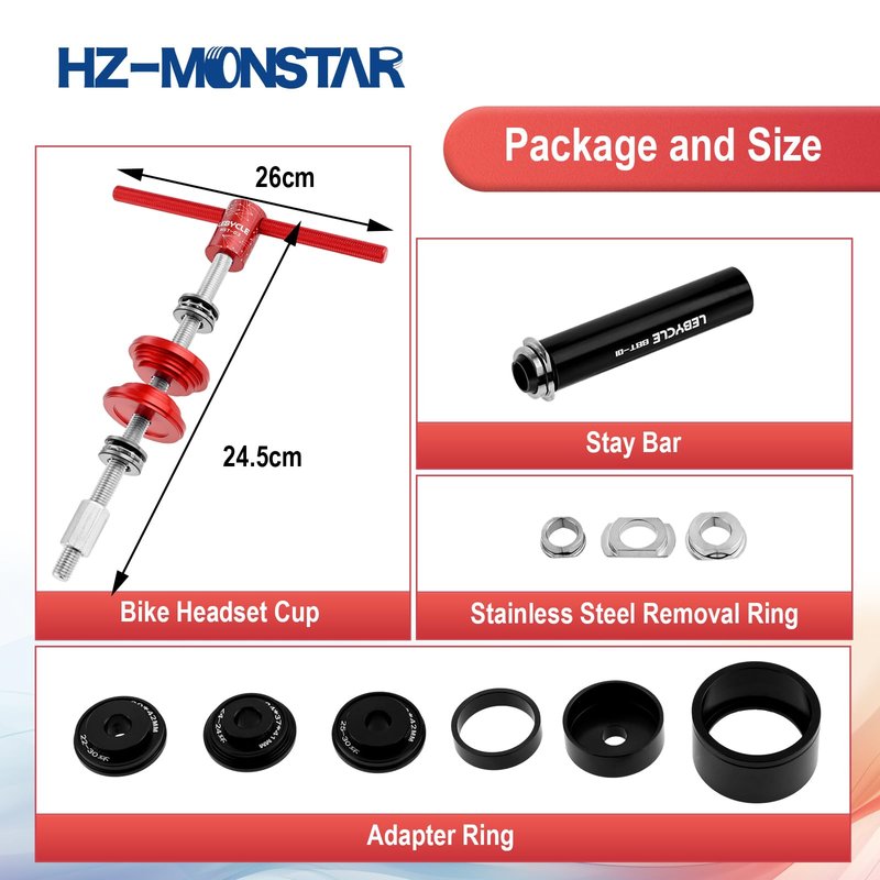 HZ-MONSTAR Bicycle Headset Press Tool Installation Tools, Bicycle Headset Bearing Press-in Tool, Bike Headset Cup and Bottom Bracket Press Installer Kit Replacement for BB73 BB86 BB30 BB91 BB92 PF30