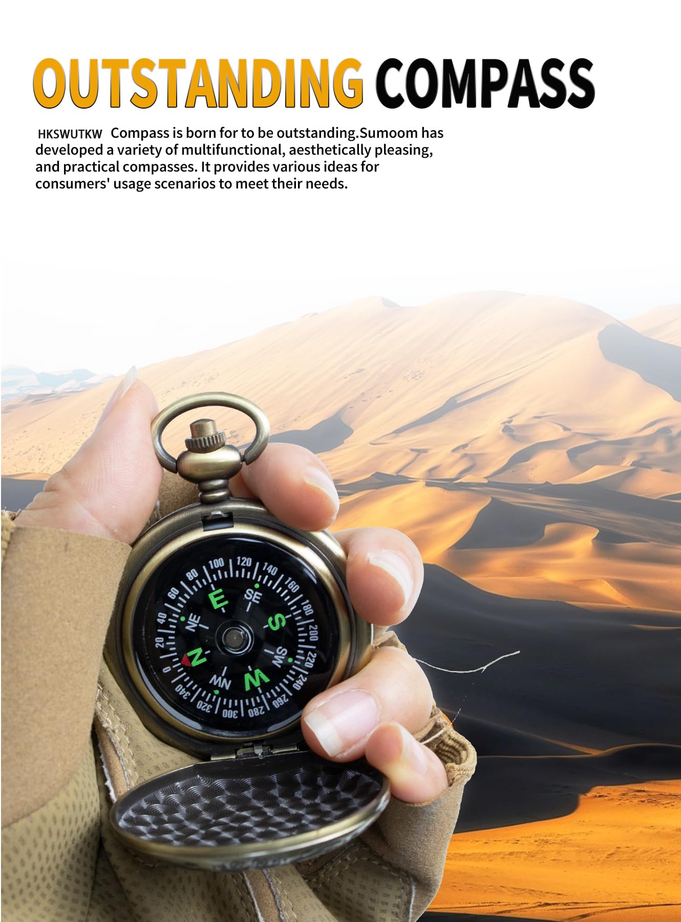 HKSWUTKW Zinc Alloy Waterproof Golden Keychain Compass - Vintage Antique Design for Kids, Boy Scouts & Hiking - Survival Orienteering & Navigation Gear