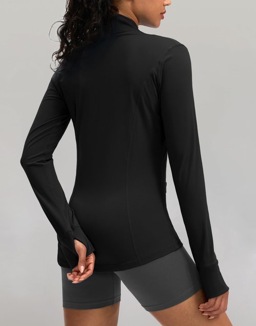 Women's Workout Jackets with 4 Pockets Zip Up Slim Fit Soft Fall Jacket for Yoga Running Athletic (Black,M)