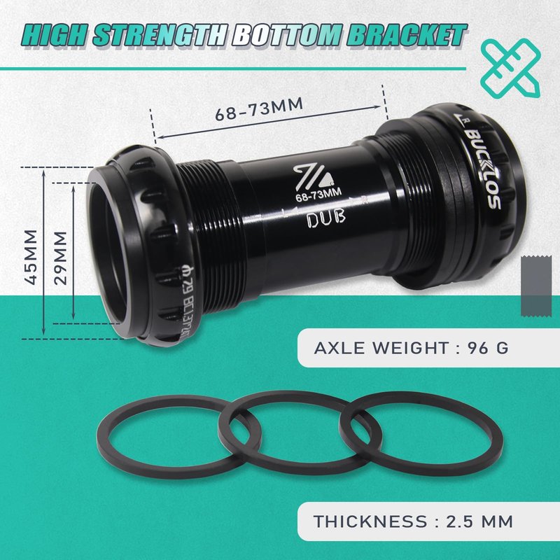 BUCKLOS MTB Mountain Bike Crank Arm Set with Bottom Bracket -170MM Aluminum Alloy Hollowtech Direct Mount Single Speed Cranksets for BMX DH AM XC （Black/Titanium/Silver）