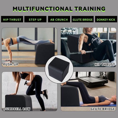Hip Thrust Bench for Glutes, Booty Bench & Glute Box with High-Density Foam, Non-Slip Base, Multifunctional Machine for Hip Thrusts, Glute Bridges, Core & Leg Workouts, Home Gym Equipment