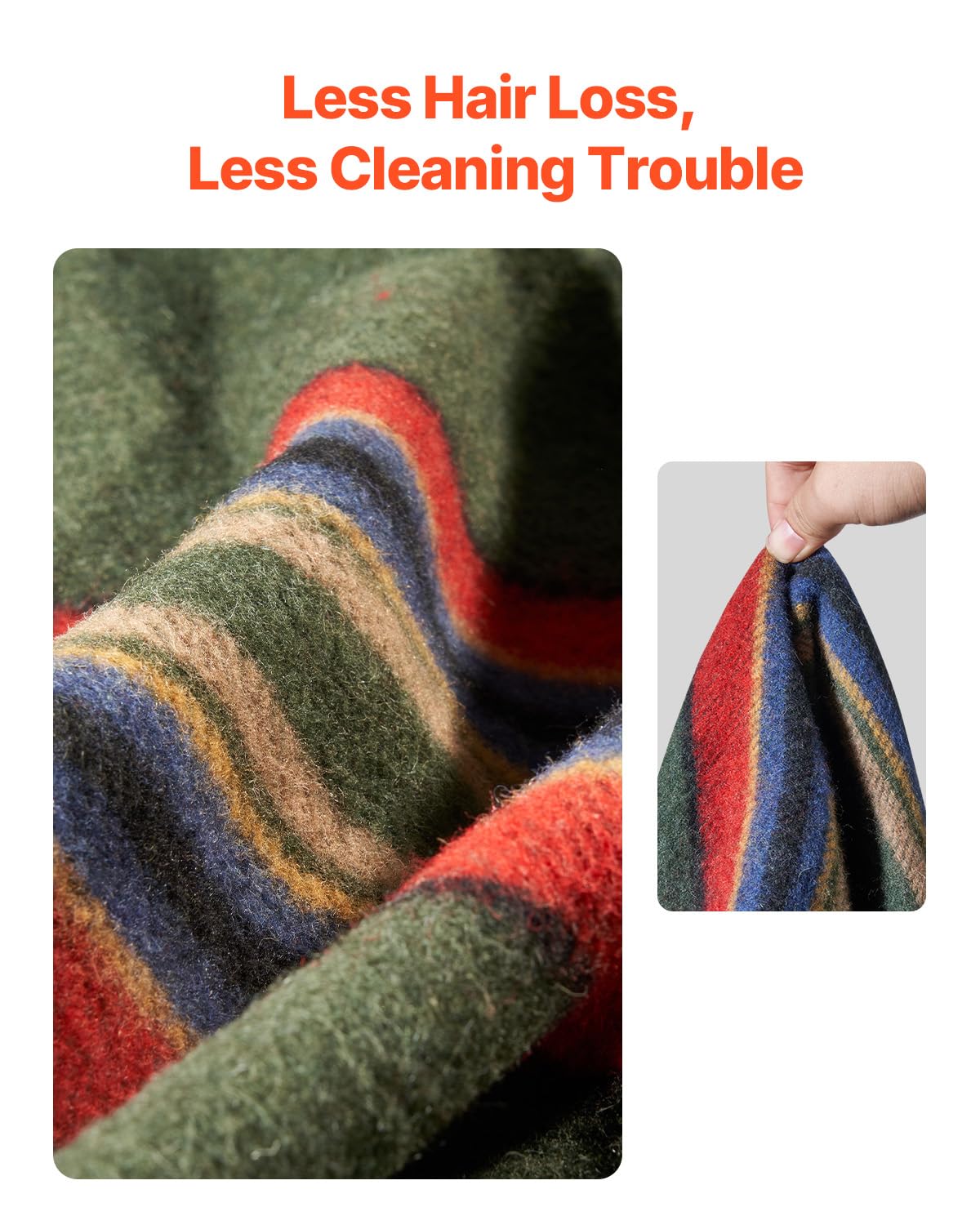 VEVOR Wool Camping Blanket, Large Warm Stadium Blanket, Flame Retardant, Great for Outdoors, Picnics, Hiking, Sports Events, Travel, Car & Bushcraft Survival Kits, 64" x 88", Striped Throw Blanket