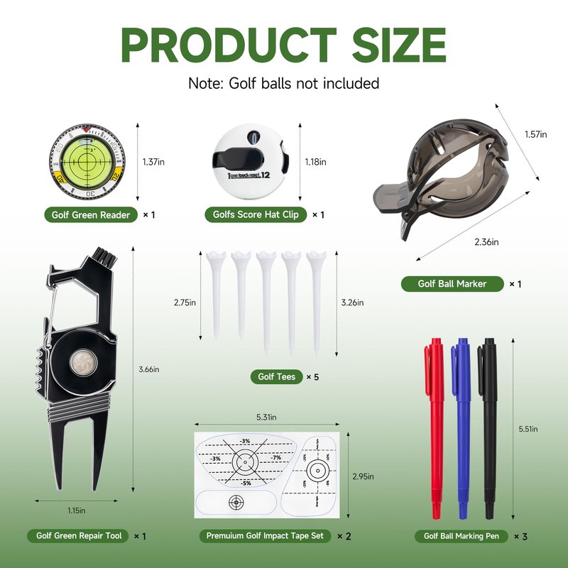 Nvrtio Golf Essentials Kit | Must Have Golf Accessories - Golf Green Reader, Divot Repair Tool, Golf Ball Marker, Golf Score Counter, Golf Tee Holder, Golf Impact Tape, Golf Gifts for Men