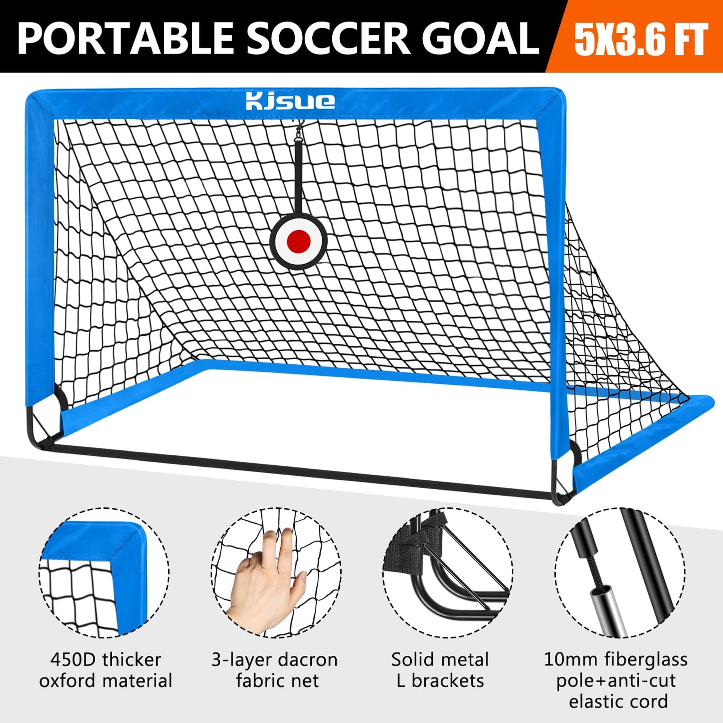 Soccer Goal, Kids Soccer Goals for Backyard Set of 2, 5 x 3.6ft Soccer Net Training Equipment, Pop Up Toddler Soccer Goal for Outdoor Indoor Sports Games with Ball, Cones, Targets (Blue)