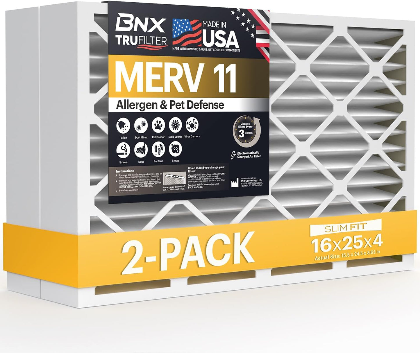 BNX TruFilter 12x12x1 MERV 8 Air Filters (6-Pack) - USA-Made Dust & Pet Defense for HVAC
