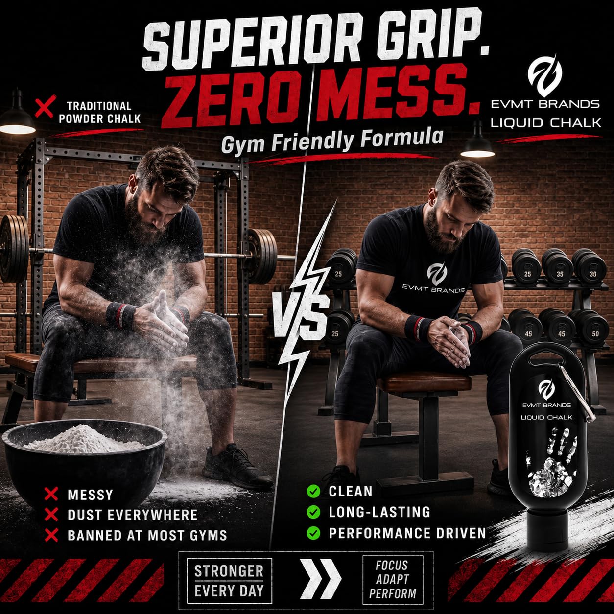 EVMT Brands Liquid Chalk, Mess Free Gym Chalk for Weightlifting, Gymnastics, Rock Climbing, Dancing. Sweat Resistant and Long Lasting for Stronger Grip. Package May Vary. Best Value.