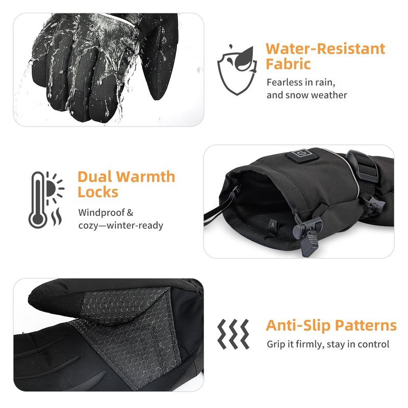 Rechargeable Heated Gloves for Men Women, Waterproof Touchscreen Winter Hand Warmer Heated Work Gloves for Cold Weather Motorcycle, Hunting, Hiking, Ski - Battery Powered Electric Thermal Warming, M