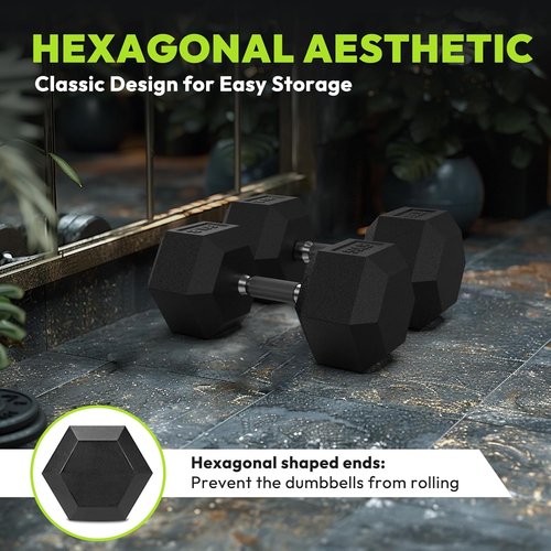 HANDBODE Hex Dumbbell Set - Rubber Encased Hand Weights for Strength Training | 40-570 lb Range