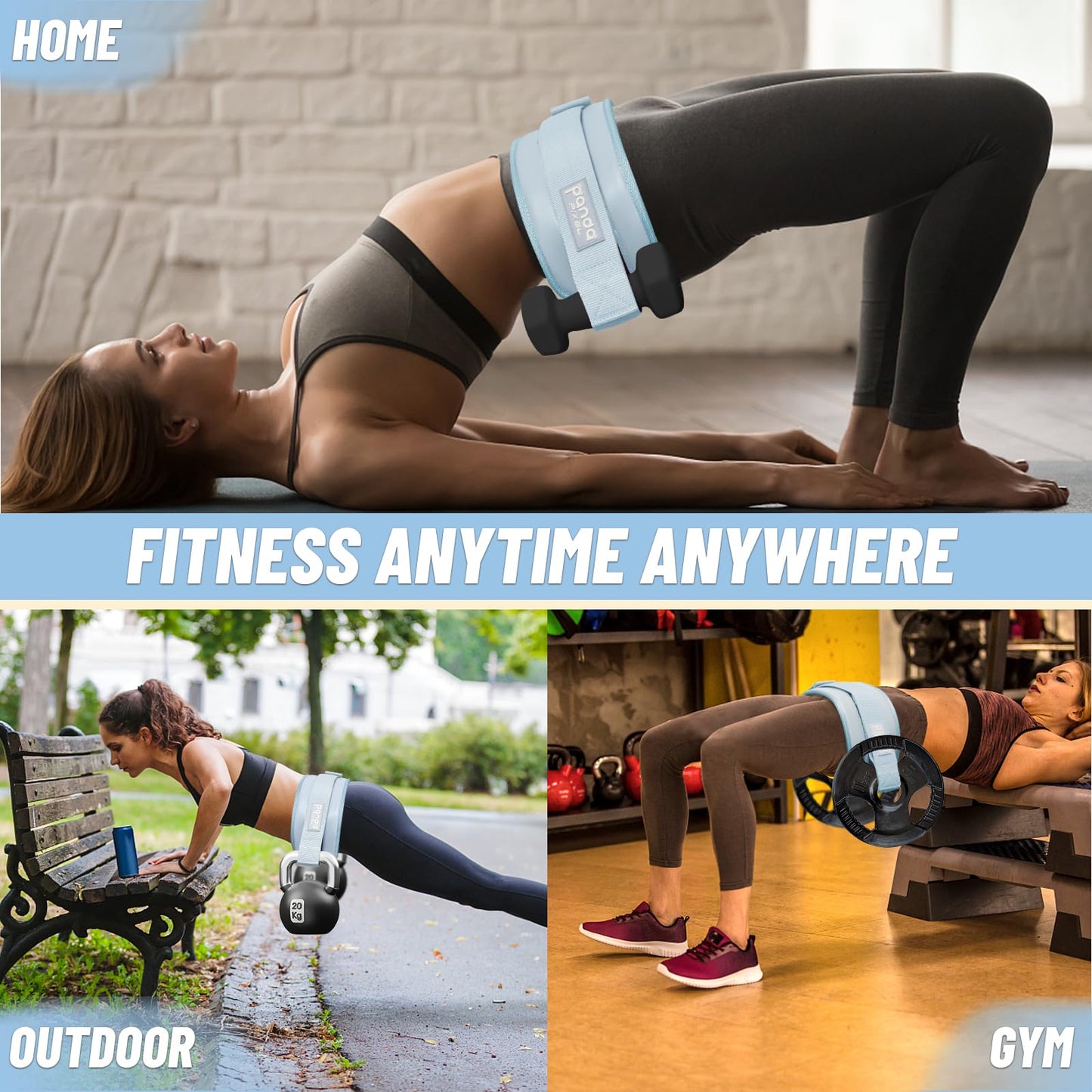 Hip Thrust Belt, Pixel Panda Hip Thrust Band, Portable Hip Thrust, Easy to Use with Dumbbells Kettlebells Plates, Hip Thruster for The Gym Home Workout (Blue)