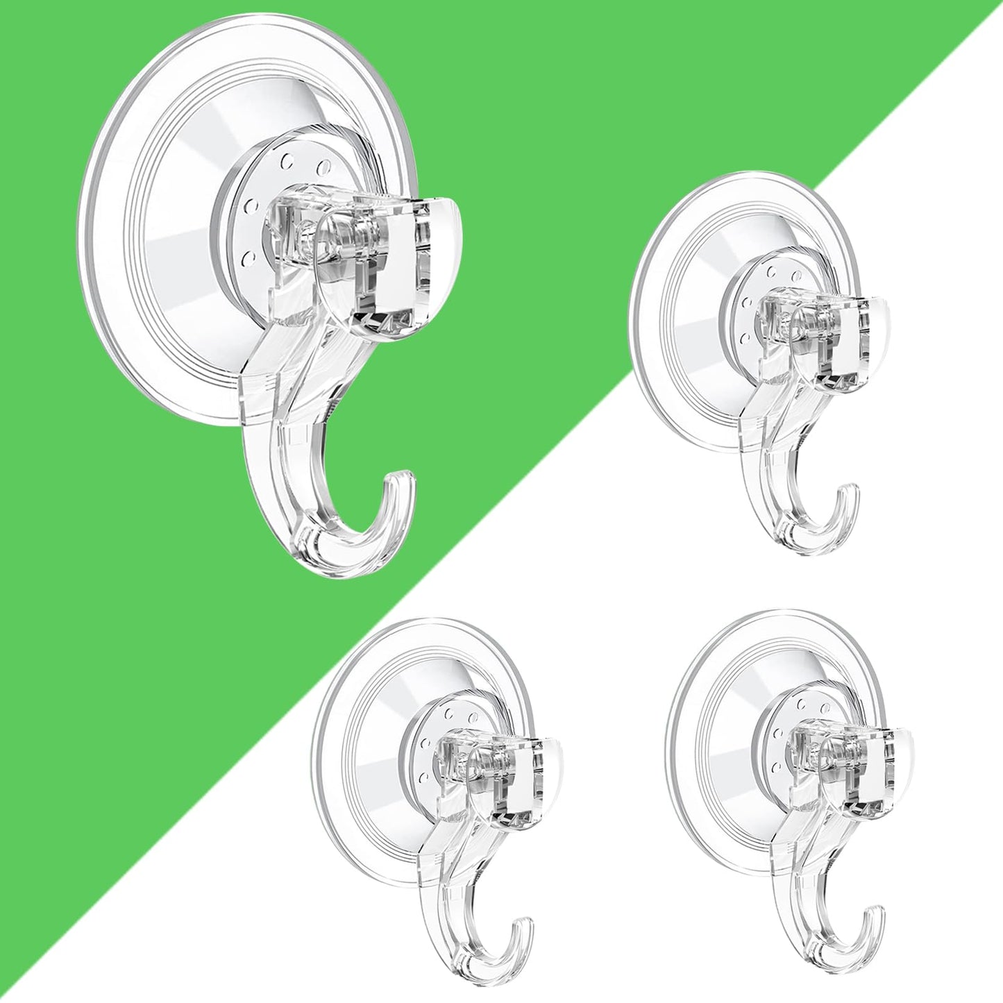 LUXEAR Suction Cup Hooks - 4 Pack Suction Hooks Reusable Powerful Waterproof - Clear Removable Suction Hanger for Christmas Wreath, Shower,Tile,Bathroom,Towel,Kitchen