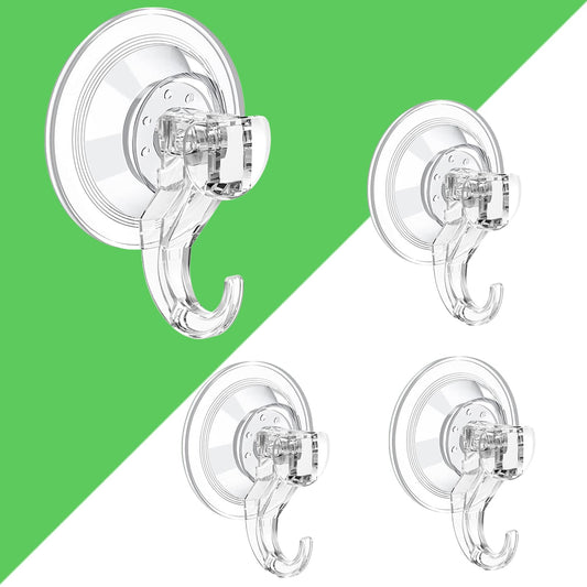LUXEAR Suction Cup Hooks - 4 Pack Suction Hooks Reusable Powerful Waterproof - Clear Removable Suction Hanger for Christmas Wreath, Shower,Tile,Bathroom,Towel,Kitchen