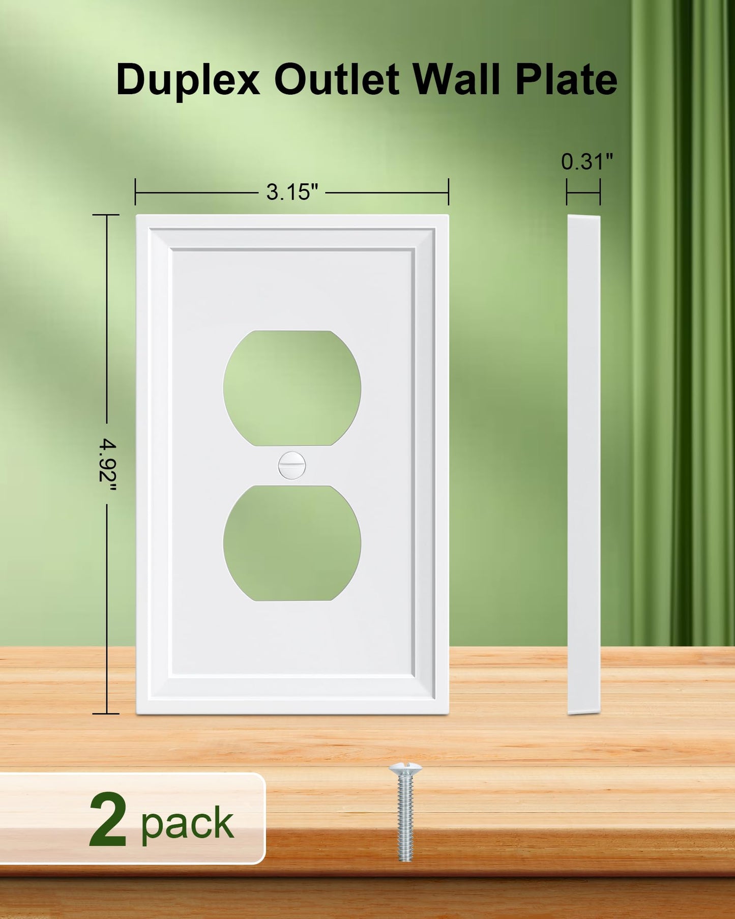 TREEWELL 2-Pack Duplex Outlet Cover, Natural Bamboo Fiber Switch Plates and Outlet Covers, White Decorative Wall Plates for Electrical Outlets, 1 Gang Receptacle Cover, Corrosion Resistant