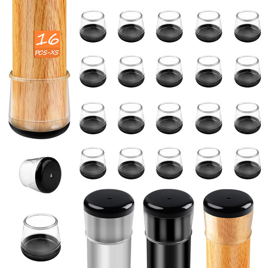 16pcs Chair Leg Protectors for Carpet, Round Bar Stools Feet Glides Covers Caps Furniture Foot Sliders with Plastic Pads, Damage-Free Move on Carpets (Fit:5/8"~13/16", Black Bottom)