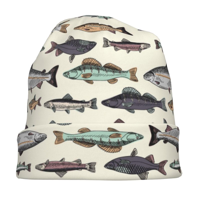 Vintage Fish Beanie For Women Men, Warm Soft Stretch Knitted Beanies Hat Lightweight Casual Slouchy Chemo Cap Cancer Headwear Gifts