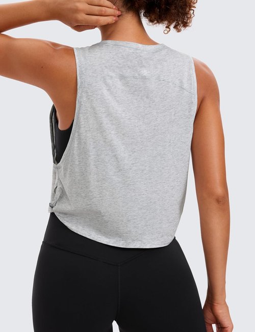 CRZ YOGA Pima Cotton Tank Tops for Women - Loose Fit Sleeveless Workout Shirts | Athletic Gym Crop