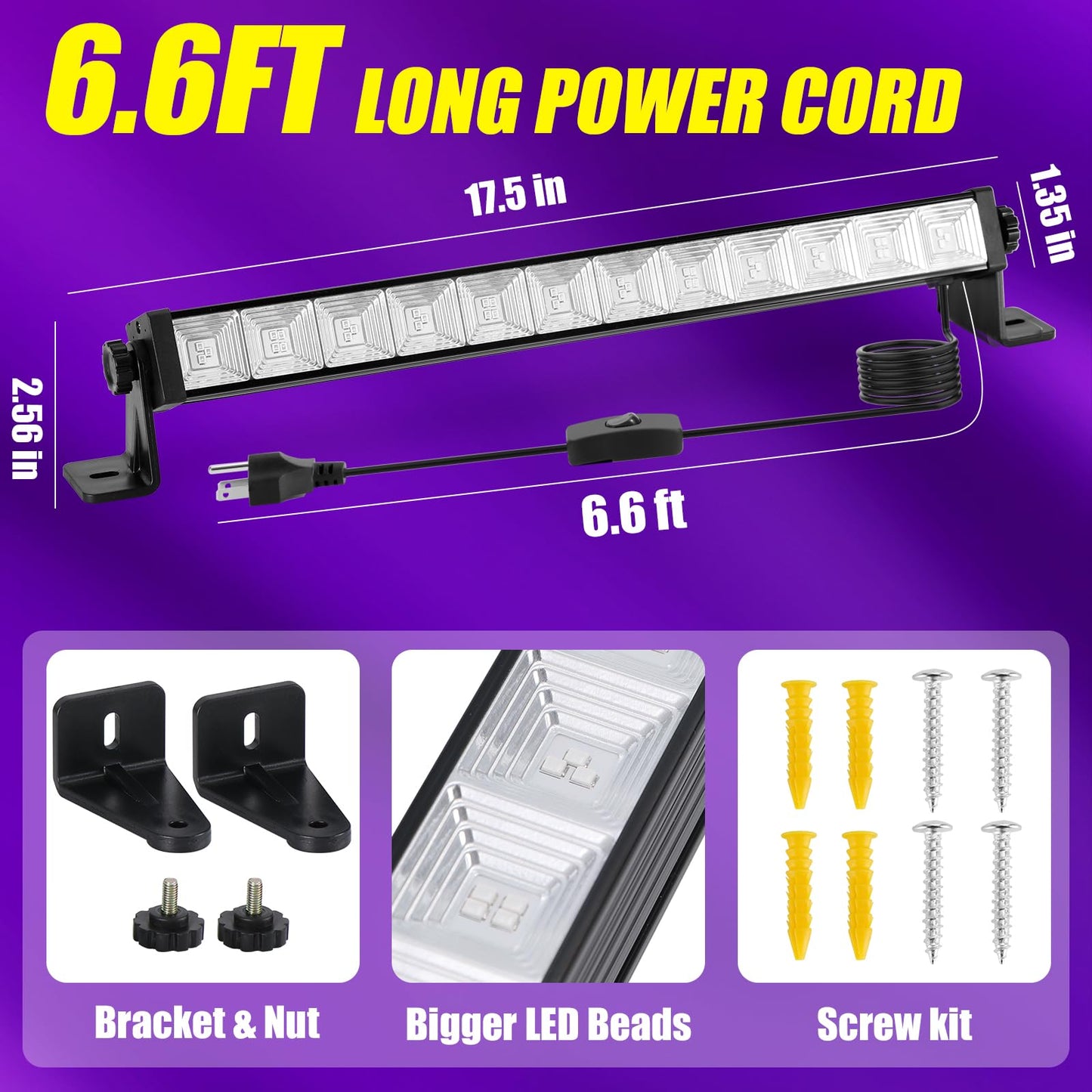 NEWREACH 45W Black Light, LED Blacklight Bar with 6.6ft Cord, Glow in The Dark Light Up 28x28ft, for Glow Party, Neon Decoration, Body Paint, Fluorescent Poster, Birthday, Halloween, Bedroom(1Pack)