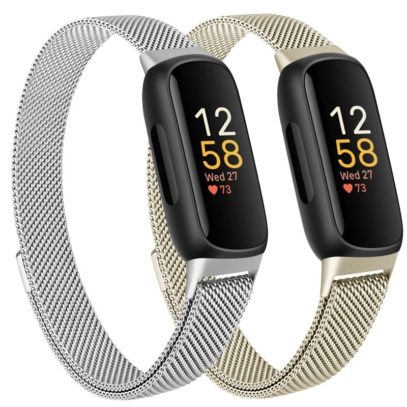 Oumida Mesh Metal Band Compatible with Fitbit Inspire 3 Band, Stainless Steel Adjustable Loop Strap Women Men Replacement Bands for Inspire 3 Health &-Fitness-Tracker, Champagne Gold+Silver