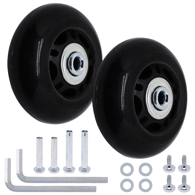 S SYDIEN 64mm x 24mm Luggage Suitcase Replacement Wheels, Black Inline Skate Wheels, Silent PU Caster Wheel Bearings Repair Kit for Trolley Carry-on Roller Travel Bag, 2 Pack