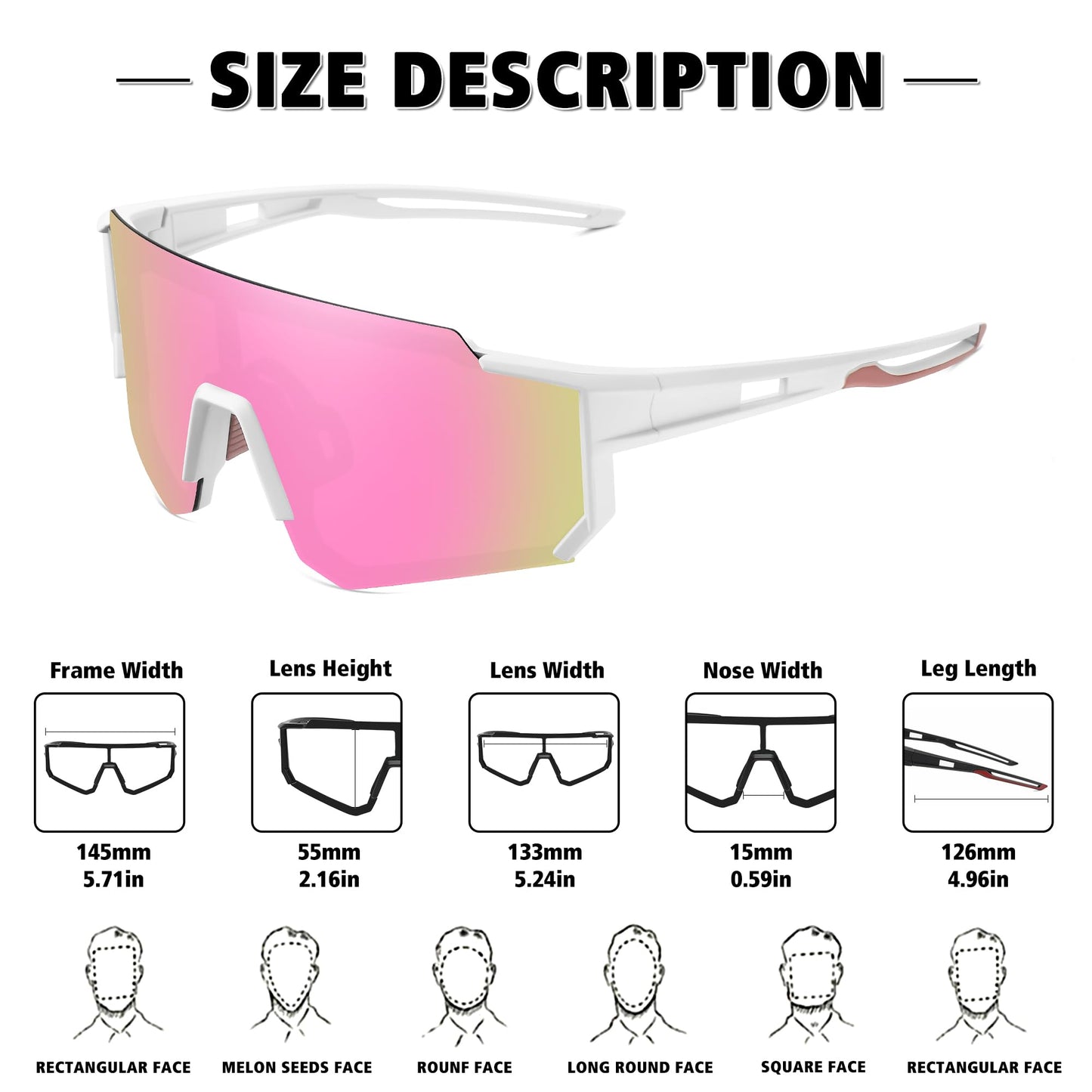 STORYCOAST Sports Running Sunglasses for Men Women Cycling Driving Fishing Bike Sunglasses Polarized UV400 Protection 2Pack Matte Black/Gray+White/Pink